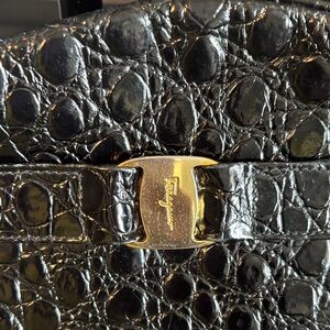 Salvatore Ferragamo Black Embossed Leather Bag